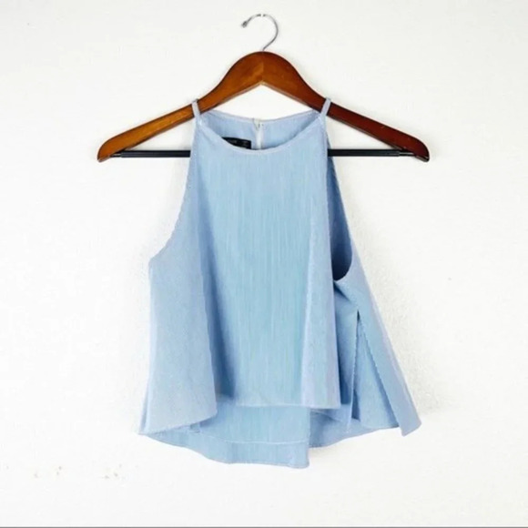 ZARA BASIC Blue Striped Flowy Crop Top Halter Neck Small - Picture 4 of 8